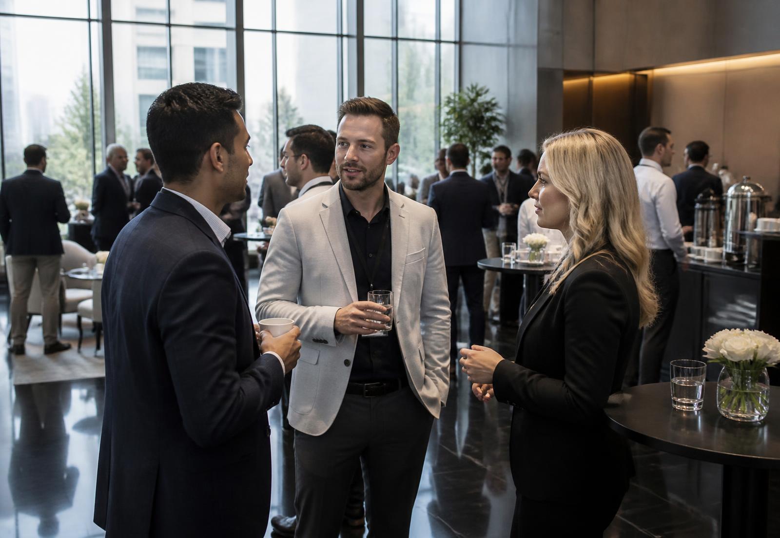 Unternehmer im Gespräch beim Business Networking